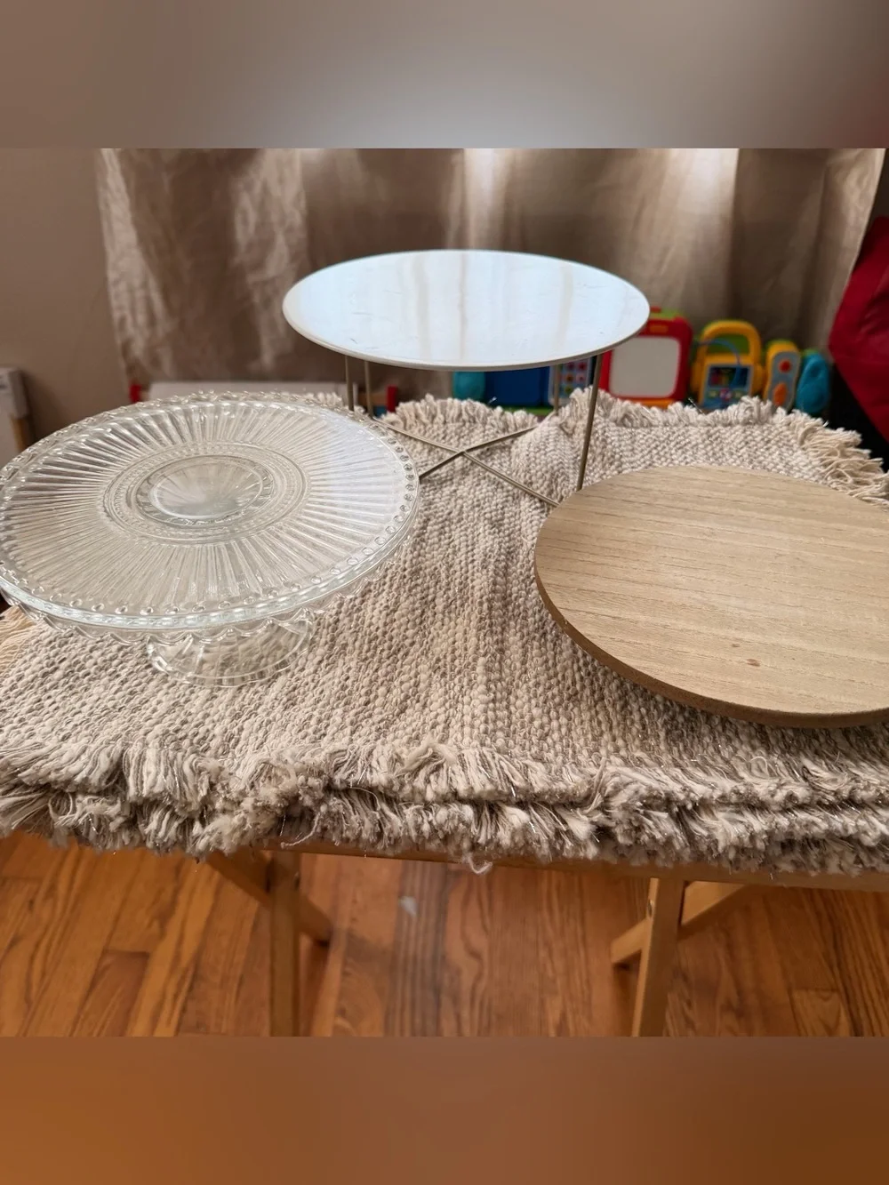 Target Dollar Spot-Set of Three Decorative Cake Stands-Clear Glass, White, Wood